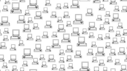 Poster - The texture pattern is seamless from old black and white retro hipster antique vintage computers with square monitors from the 80's 90's. The background. illustration