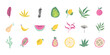 © Mia Digital - Abstract tropical fruit and forest leaf collection. Modern exotic jungle plant illustration, pattern. Trendy doodle and abstract nature icons, organic shapes on isolated background. Matisse art style