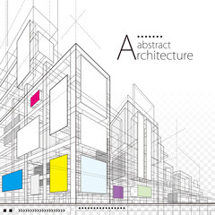 Aufkleber - Architecture building construction perspective design,abstract modern urban line drawing background.