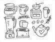 © Oktyabr - Kitchen drinks, coffee and tea. Hand drawing sketch style. Doodle elements.