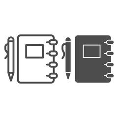 Poster - notepad and pen line and solid icon, school concept, spiral notebook with pen sign on white backgrou