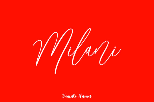 Milani -Female Name Brush Calligraphy White Color Text On Red Background