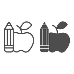Poster - Pencil and apple line and solid icon, school concept, pencil and food sign on white background, things for school icon in outline style for mobile concept and web design. Vector graphics.