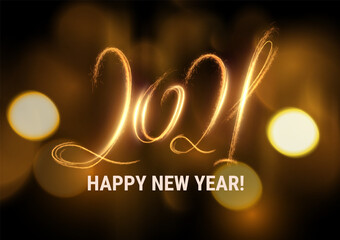 Wall Mural - Stylish 2021 New Year vector winter holidays background with sparkling numbers.