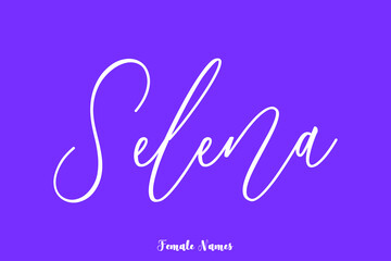 Fototapete - Selena -Female Name Brush Calligraphy White Color Text On Purple Background