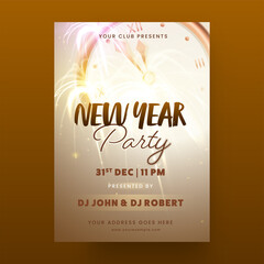 Wall Mural - New Year Party Flyer Design With Fireworks Effect And Event Details.