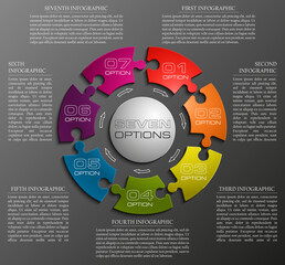 Fototapete - Seven sided 3d puzzle presentation infographic template with explanatory text field for business statistics