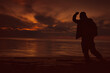 © kichigin19 - man traveler by the lake, silhouette of a man on a campaign, activity