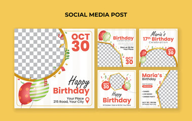 Wall Mural - Birthday celebration social media post template. Suitable for birthday invitation and anniversary event