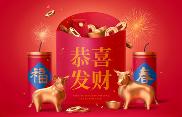 Wall Mural - Year of Ox with red envelope