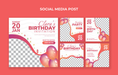 Wall Mural - Birthday party invitation social media post template