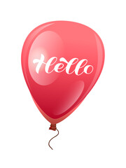 Wall Mural - Hello brush lettering. Red air balloon. Vector stock illustration for card or poster