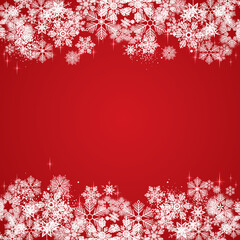 Wall Mural - White winter snowflakes on a red background - Merry Christmas and winter snow design