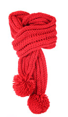 Poster - Red scarf knitted isolated on white background.Christmas decor.New year decoration element.