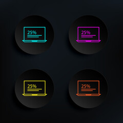 Sticker - Upload video dark badge color set icon. Simple thin line, outline vector of web icons for ui and ux, website or mobile application on dark gradient background