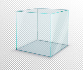 empty glass showcase cube on transparent background. vector illustration