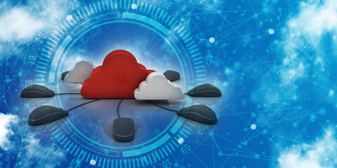 Poster - 3d rendering Blue cloud connected computer mouse