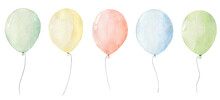 Set Of Watercolor Balloons Isolated On White Background.