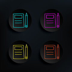 Poster - Notebook and pencil sketch dark badge color set icon. Simple thin line, outline vector of education icons for ui and ux, website or mobile application