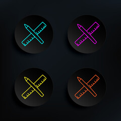 Poster - pencil and ruler sketch dark badge color set icon. simple thin line, outline vector of education ico