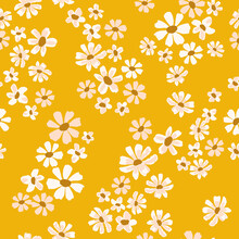 Daisy Floral Seamless Vector Pattern In Yellow And Pink. Ditsy Spring Background. Small Flowers Print For Textile, Home Decor, Wallpaper, Gift Wrap.