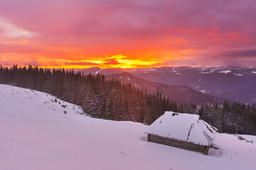 Wall Mural - winter, active vacation in the carpathians with picturesque houses and lots of snow.
