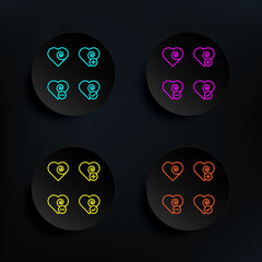 Sticker - Heart, plus, check, minus sign dark badge color set icon. Simple thin line, outline vector of web icons for ui and ux, website or mobile application