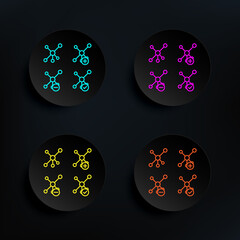 Poster - Molecules, plus, check, minus sign dark badge color set icon. Simple thin line, outline vector of web icons for ui and ux, website or mobile application