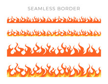 Flame Borders In Cartoon Style, Vector Set