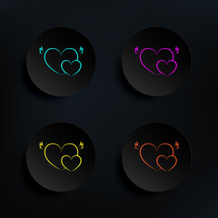 Poster - Hearts with wings dark badge color set icon. Simple thin line, outline vector of wedding icons for ui and ux, website or mobile application