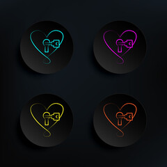 Poster - Heart with lock and key dark badge color set icon. Simple thin line, outline vector of wedding icons for ui and ux, website or mobile application