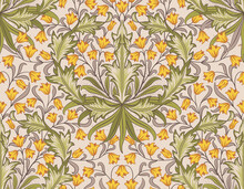 Floral Seamless Pattern With Big And Small Yellow Flowers On Light Background. Vector Illustration.