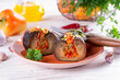 Pickled stuffed eggplant with vegetables
