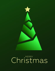 Merry Christmas and Happy New Year. Christmas tree low poly triangle style. Perfect for a greeting card or an elegant holiday party invitation. Vector illustration