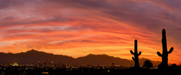 A vibrant sunset over Phoenix Arizona