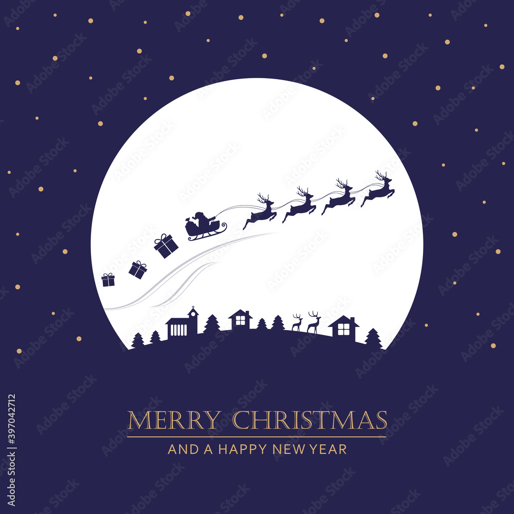 christmas winter banner with santa sleigh and reindeer vector ...