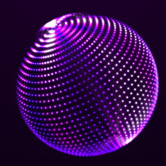Poster - Abstract 3d sphere. Futuristic dots background. Colored music surface. 3d rendering.