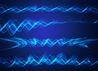 Fototapete - Wireframe of blue waves. Low poly digital vector illustration. Modern hi-tech graphic. Futuristic concept on blue background.