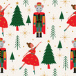 Seamless Christmas Pattern with Ballerina and Mouse King in Vector.