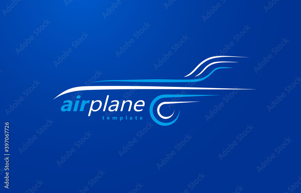 Airplane logo lines style plane silhouette white color - obrazy, fototapety, plakaty 