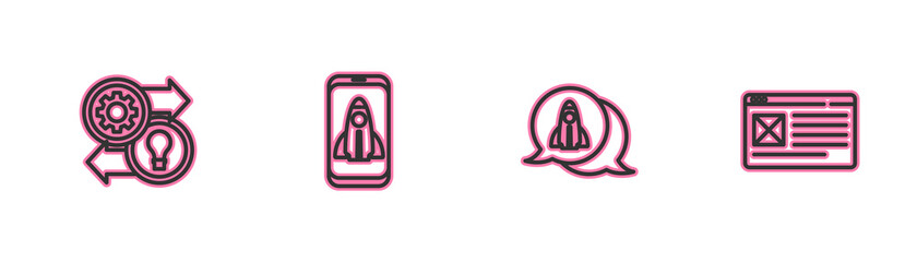 Set line Human resources, Startup project concept, and Browser window icon. Vector.