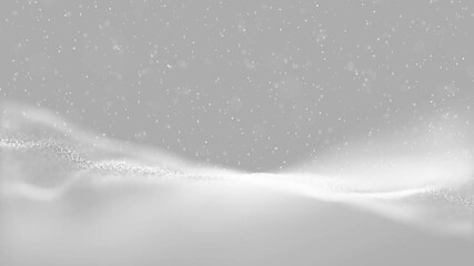 Poster - Beautiful silver white coloured abstract new year animation with artistic snow falling and wavy particles motion background.