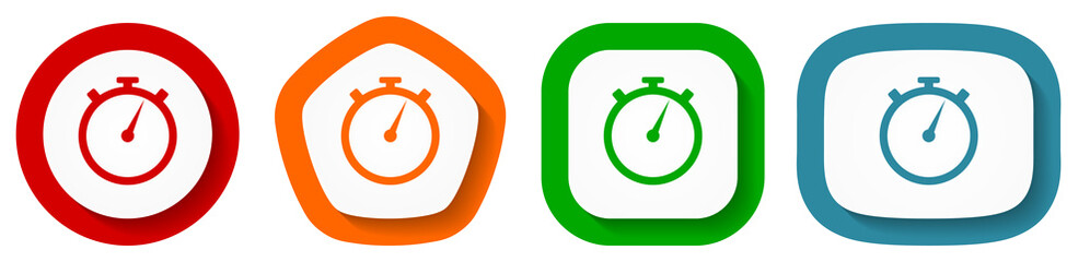 Poster - stopwatch vector icon set, flat design vector illustration in 4 colors options for webdesign and mobile applications