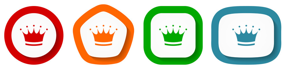 Poster - Crown vector icon set, flat design vector illustration in 4 colors options for webdesign and mobile applications