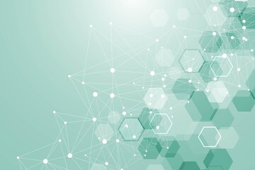 Leinwandbilder - Modern futuristic background of the scientific hexagonal pattern. Virtual abstract background with particle, molecule structure for medical, technology, chemistry, science. Social network vector
