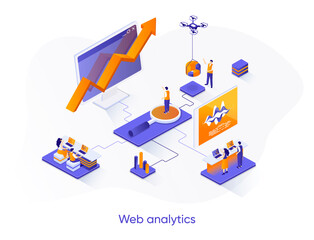 Wall Mural - web analytics isometric web banner. online business analytics isometry concept. data analysis servic