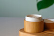 Natural organic cream moisturizer in bamboo eco-friendly jar. SPA beauty product, skin care concept.