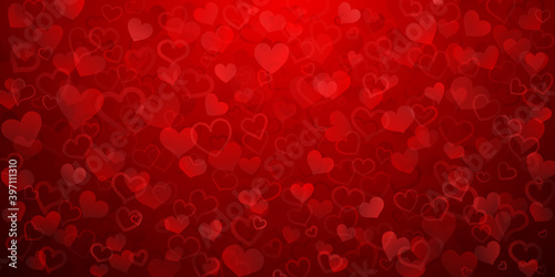 Background of translucent small hearts in red colors. Valentine's day illustration © Olga Moonlight