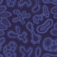 Wall Mural - vector variety bacteria seamless pattern on dark blue