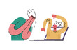 © Viktoria - Vector flat illustration with concept of bullying, aggression, anger in comments, social networks, online. It shows crying man and abstract man who threatens, insults from laptop.